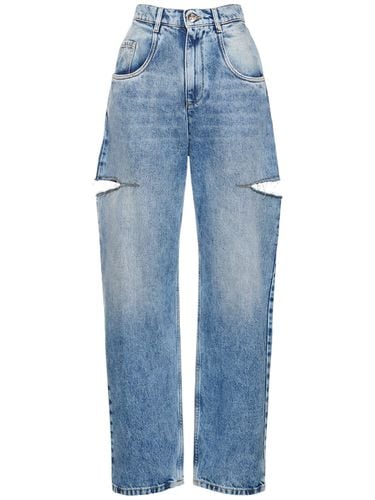 High Rise Denim Straight Jeans W/ Cuts - MAISON MARGIELA - Modalova