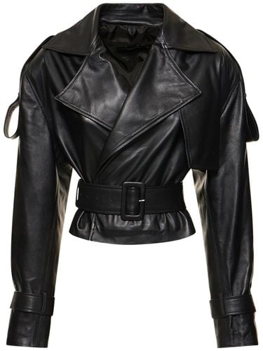 Hana Belted Leather Cropped Jacket - MANOKHI - Modalova