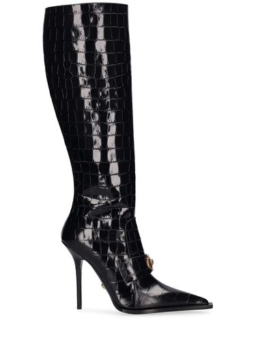 Mm Croc Embossed Leather Boots - VERSACE - Modalova