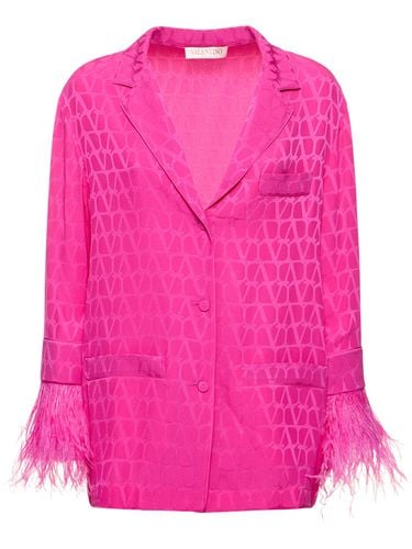 Logo Jacquard Silk Shirt W/feathers - VALENTINO - Modalova