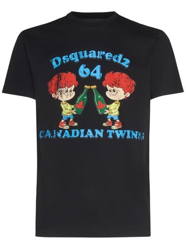 Baumwoll-t-shirt Mit "canadian Twins"-druck - DSQUARED2 - Modalova