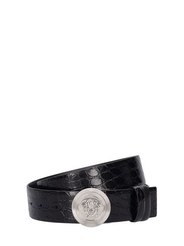 Cm Reversible Croc Embossed Belt - VERSACE - Modalova