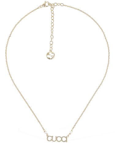 Lettering Brass & Crystal Necklace - GUCCI - Modalova