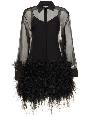 Silk Chiffon Mini Shirt Dress W/feathers - VALENTINO - Modalova