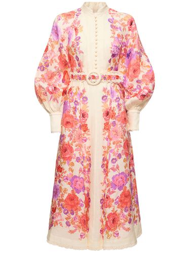 Raie Printed Linen Midi Dress - ZIMMERMANN - Modalova