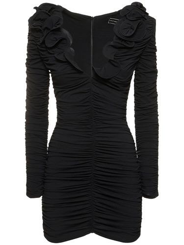 V-neck Ruched Jersey Mini Dress W/roses - MAGDA BUTRYM - Modalova