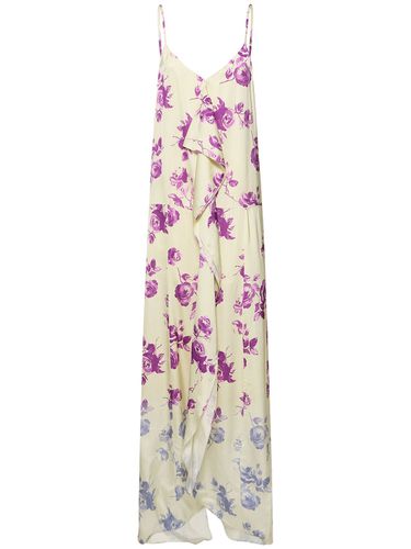 Rose Print Viscose Satin Long Dress - JIL SANDER - Modalova