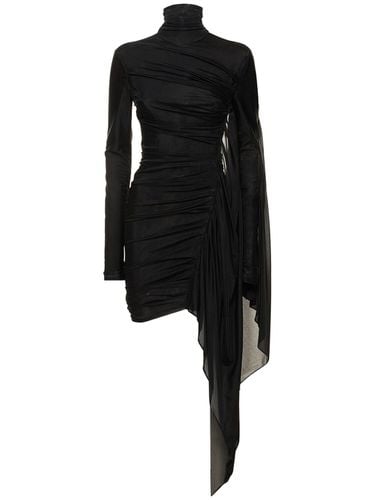 Draped Tulle & Jersey Midi Dress - MUGLER - Modalova