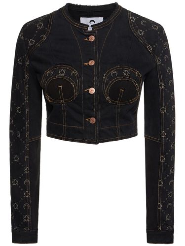 Printed Cotton Denim Cropped Jacket - MARINE SERRE - Modalova