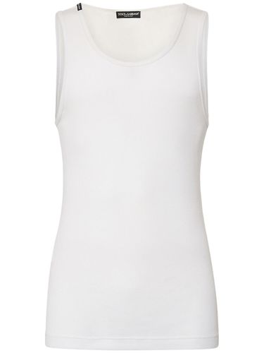 Cotton Logo Label Tank Top - DOLCE & GABBANA - Modalova