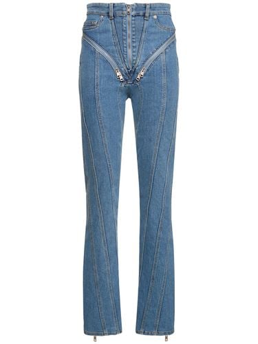 Stretch Denim High Rise Zip Skinny Jeans - MUGLER - Modalova