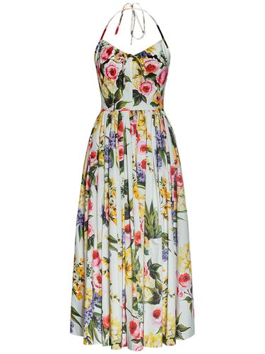 Vestido Midi De Popelina De Algodón Estampado - DOLCE & GABBANA - Modalova