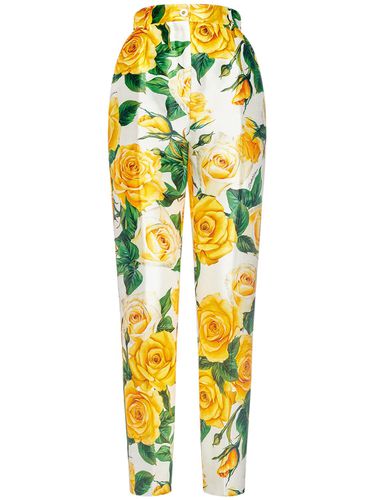 Silk Mikado Rose Print Straight Pant - DOLCE & GABBANA - Modalova