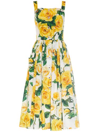 Rose Print Cotton Poplin Midi Dress - DOLCE & GABBANA - Modalova