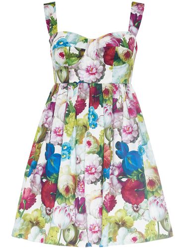 Vestido Corto De Popelina De Algodón Estampado - DOLCE & GABBANA - Modalova