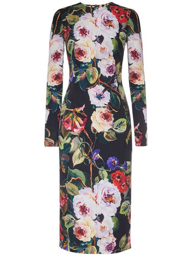 Silk Charmeuse Flower Print Midi Dress - DOLCE & GABBANA - Modalova