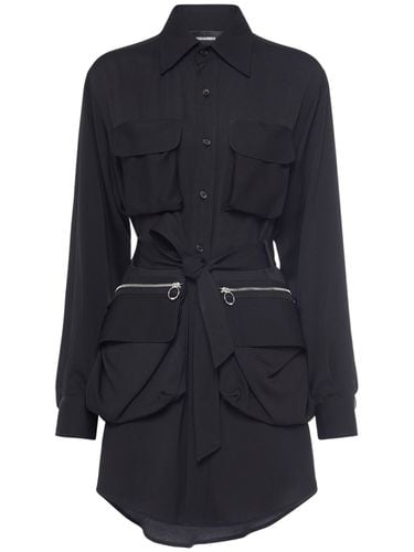 Satin Cargo Mini Shirt Dress W/ Belt - DSQUARED2 - Modalova