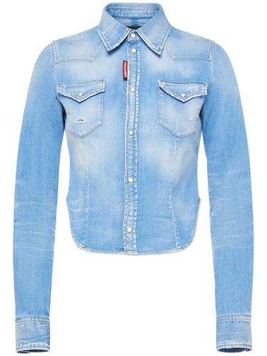 Cotton Denim Cropped Shirt - DSQUARED2 - Modalova