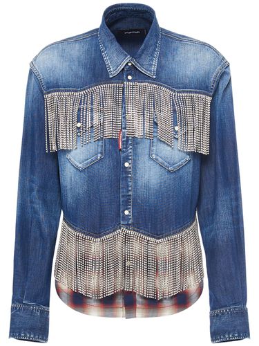 Camicia In Denim E Tartan / Frange Di Cristalli - DSQUARED2 - Modalova