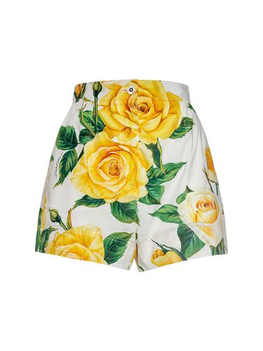 Cotton Poplin Rose Printed Shorts - DOLCE & GABBANA - Modalova