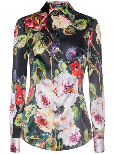 Silk Blend Satin Flower Printed Shirt - DOLCE & GABBANA - Modalova