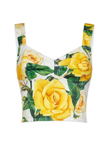 Rose Print Cotton Poplin Bustier Top - DOLCE & GABBANA - Modalova