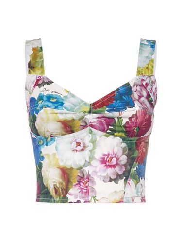 Flower Print Cotton Poplin Bustier Top - DOLCE & GABBANA - Modalova