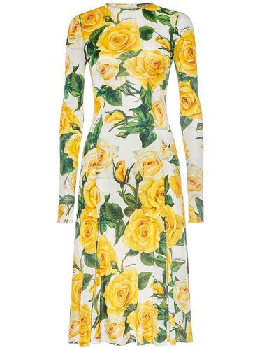 Rose Print Organza Midi Dress - DOLCE & GABBANA - Modalova