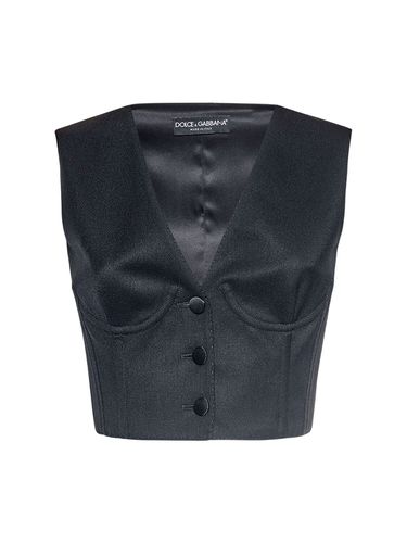 Wool & Satin Cropped Corset Vest - DOLCE & GABBANA - Modalova