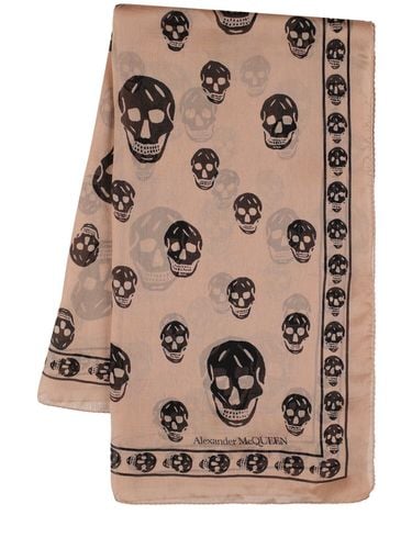 Skull Print Silk Chiffon Scarf - ALEXANDER MCQUEEN - Modalova