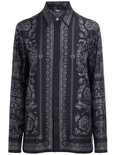 Barocco Print Silk Twill Formal Shirt - VERSACE - Modalova