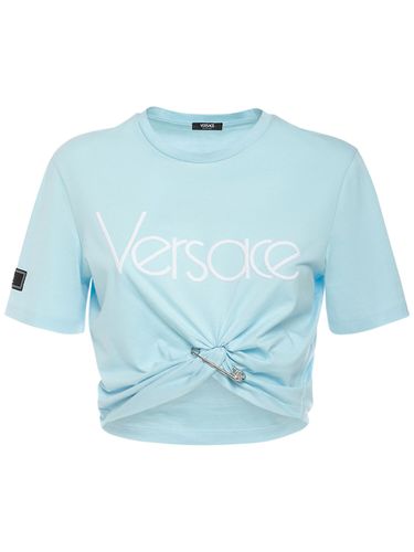 T-shirt Cropped In Jersey Con Logo E Nodo - VERSACE - Modalova