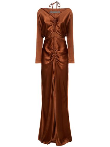 Cut Out Draped Satin L/s Long Dress - ALBERTA FERRETTI - Modalova