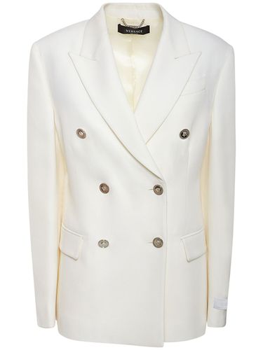 Double Breast Stretch Wool Jacket - VERSACE - Modalova