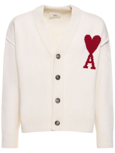 Logo Wool Knit Cardigan - AMI PARIS - Modalova