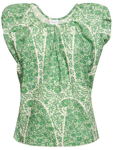 Printed Poplin Draped Short Sleeve Top - GIAMBATTISTA VALLI - Modalova