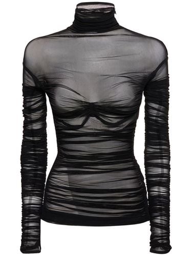 Mesh Long Sleeve Turtleneck - MUGLER - Modalova