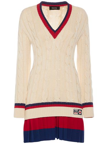 V Neck Cotton Cable Knit Mini Dress - DSQUARED2 - Modalova