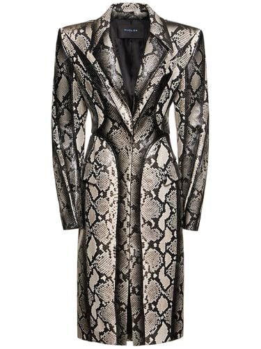 Snake Printed Leather Midi Coat - MUGLER - Modalova