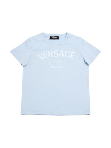 Camiseta De Jersey De Algodón Estampada - VERSACE - Modalova