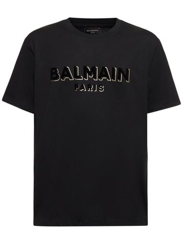 Flocked & Foiled Logo T-shirt - BALMAIN - Modalova