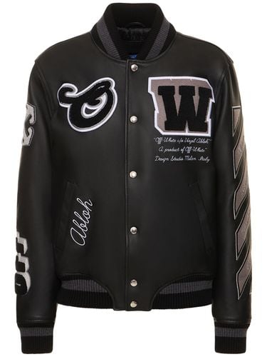 Logo Patch Leather Varsity Jacket - OFF-WHITE - Modalova