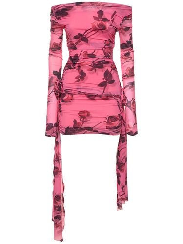 Rose Printed Draped Jersey Mini Dress - BLUMARINE - Modalova