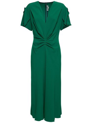 Gathered Wool V-neck Midi Dress - VICTORIA BECKHAM - Modalova