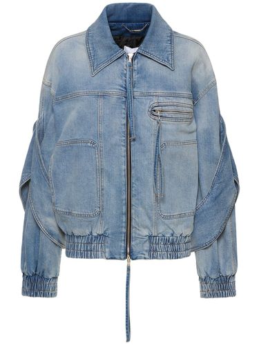 Stretch Denim Zip Bomber Jacket - BLUMARINE - Modalova