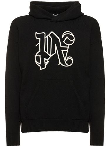 Monogram Knitted Wool Blend Hoodie - PALM ANGELS - Modalova