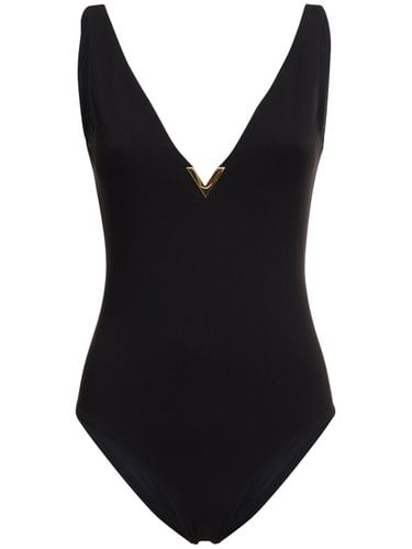 Lycra V-neck Logo One Piece Swimsuit - VALENTINO - Modalova