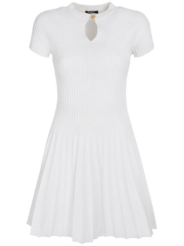 Pleated Knit Short Sleeve Mini Dress - BALMAIN - Modalova