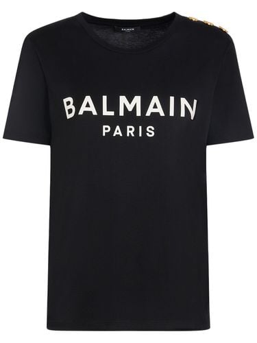 Camiseta De Algodón Con Logo Estampado - BALMAIN - Modalova