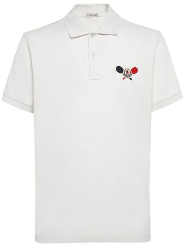 Logo Patch Cotton Polo Shirt - MONCLER - Modalova